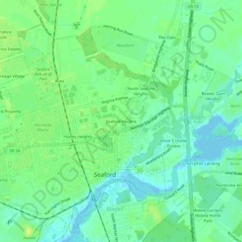Topografische Karte Seaford Heights, Höhe, Relief