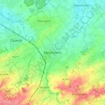 Topografische Karte Merchtem, Höhe, Relief