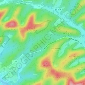 Topografische Karte Lattenberg, Höhe, Relief