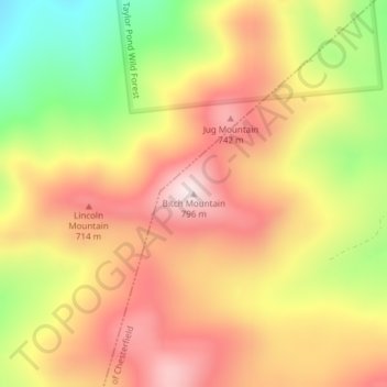 Topografische Karte Bitch Mountain, Höhe, Relief