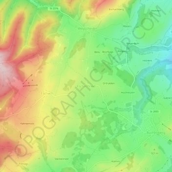 Topografische Karte Eschachried, Höhe, Relief