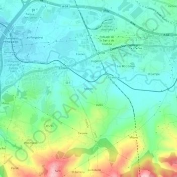 Topografische Karte Moreo, Höhe, Relief