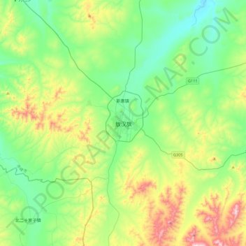 Topografische Karte 敖汉旗, Höhe, Relief