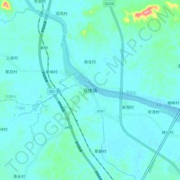 Topografische Karte 双捷镇, Höhe, Relief