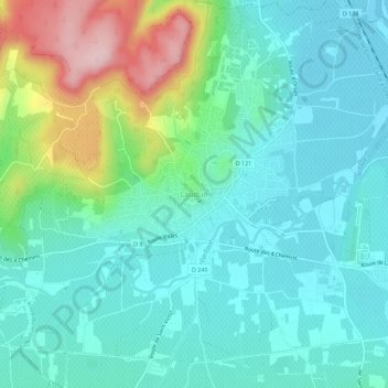 Topografische Karte Laudun, Höhe, Relief