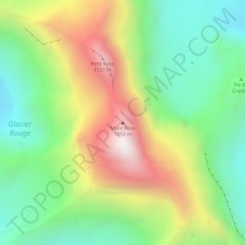 Topografische Karte Mont Ross, Höhe, Relief