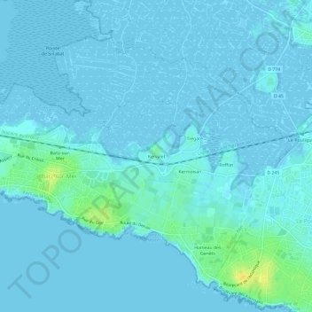 Topografische Karte Kervalet, Höhe, Relief
