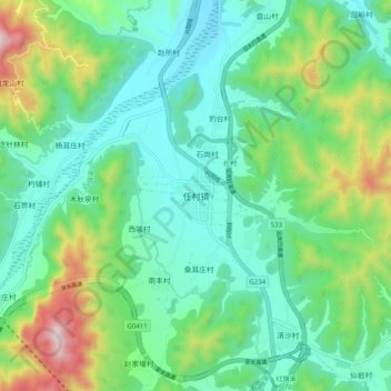 Topografische Karte 任村镇, Höhe, Relief