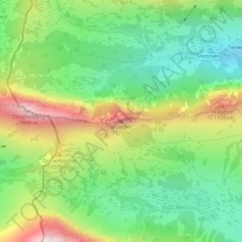 Topografische Karte Brüggler, Höhe, Relief