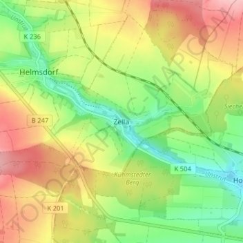 Topografische Karte Zella, Höhe, Relief