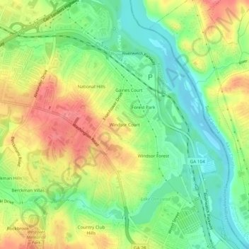 Topografische Karte Windsor Court, Höhe, Relief