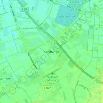 Topografische Karte Sandtange, Höhe, Relief