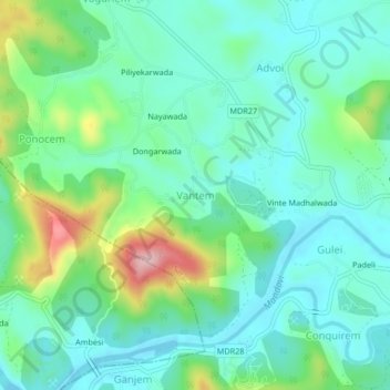 Topografische Karte Vantem, Höhe, Relief