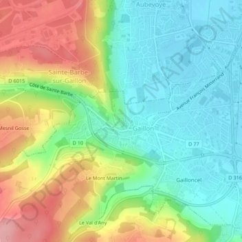 Topografische Karte Château de Gaillon, Höhe, Relief