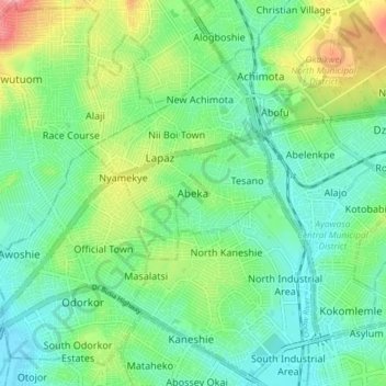 Topografische Karte Abeka, Höhe, Relief