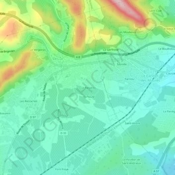 Topografische Karte Le Paradis, Höhe, Relief