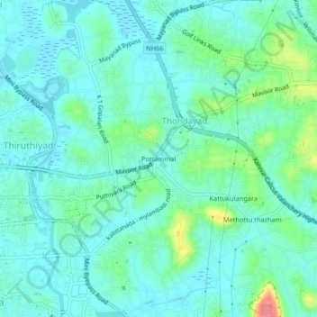 Topografische Karte Pottammal, Höhe, Relief