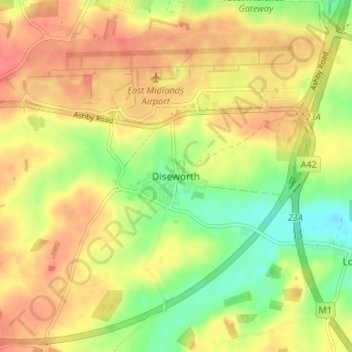 Topografische Karte Diseworth, Höhe, Relief