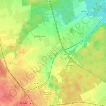 Topografische Karte Föching, Höhe, Relief