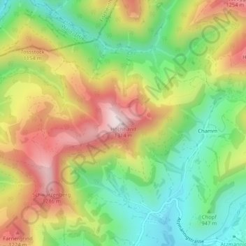 Topografische Karte Höchhand, Höhe, Relief