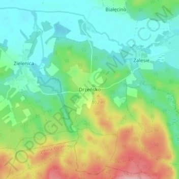 Topografische Karte Drzeńsko, Höhe, Relief