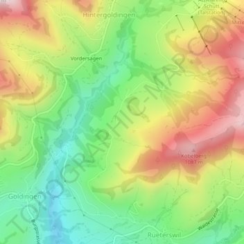 Topografische Karte Rinderweid, Höhe, Relief