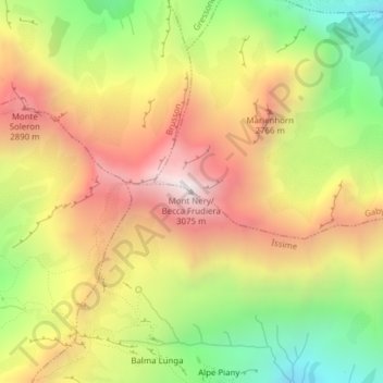 Topografische Karte Mont Nery, Höhe, Relief