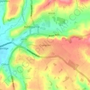 Topografische Karte Compton, Höhe, Relief