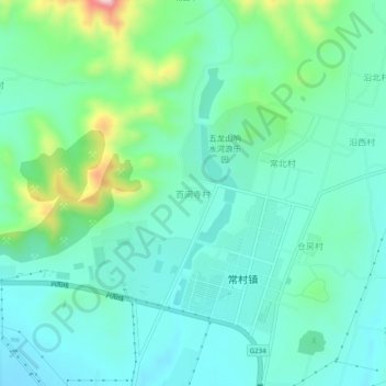Topografische Karte 百间寺村, Höhe, Relief