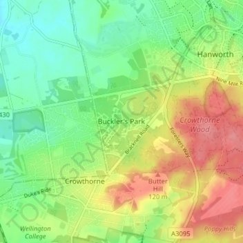 Topografische Karte Buckler's Park, Höhe, Relief