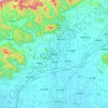 Topografische Karte 怀柔区, Höhe, Relief