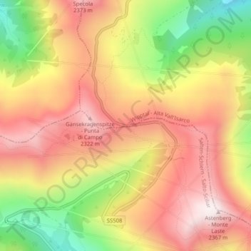 Topografische Karte Penser Joch, Höhe, Relief