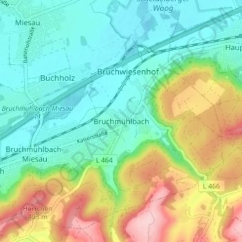 Topografische Karte Bruchmühlbach, Höhe, Relief