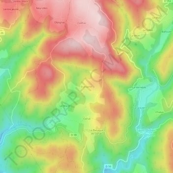 Topografische Karte Estivareil, Höhe, Relief