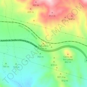 Topografische Karte Caballero, Höhe, Relief