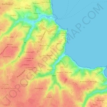 Topografische Karte Borthélo, Höhe, Relief