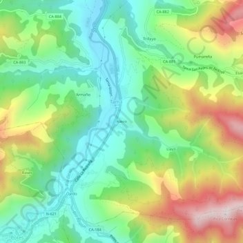 Topografische Karte Aliezo, Höhe, Relief