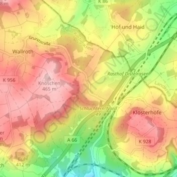 Topografische Karte Röhrigs, Höhe, Relief