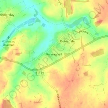 Topografische Karte Rickinghall, Höhe, Relief