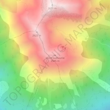 Topografische Karte Mont Guillaume, Höhe, Relief