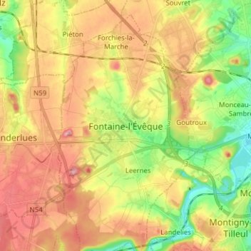 Topografische Karte Fontaine-l'Évêque, Höhe, Relief