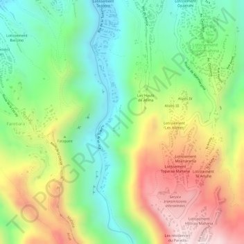Topografische Karte Vallée Tuauru, Höhe, Relief