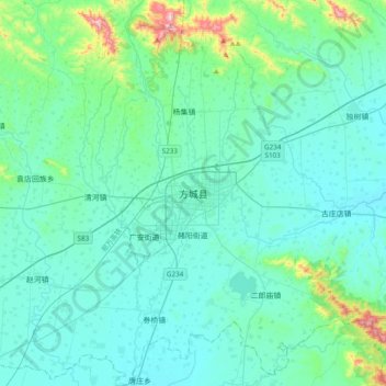Topografische Karte 方城县, Höhe, Relief