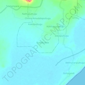 Topografische Karte Rushikudda, Höhe, Relief