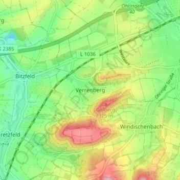 Topografische Karte Verrenberg, Höhe, Relief