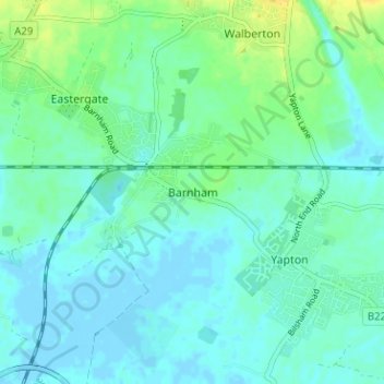 Topografische Karte Barnham, Höhe, Relief