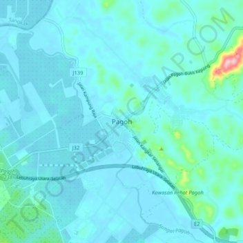 Topografische Karte Pagoh, Höhe, Relief