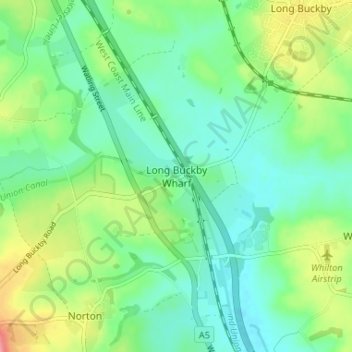 Topografische Karte Long Buckby Wharf, Höhe, Relief