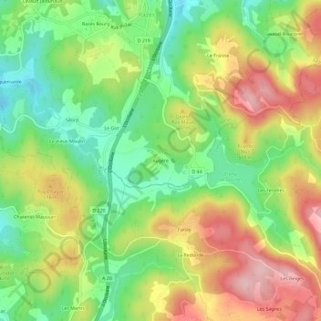 Topografische Karte Augère, Höhe, Relief