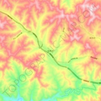 Topografische Karte 古郊乡, Höhe, Relief